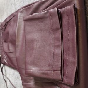 Loft Burgandy Wine Faux Leather pull-on Tie Waist Pockets Ankle size M